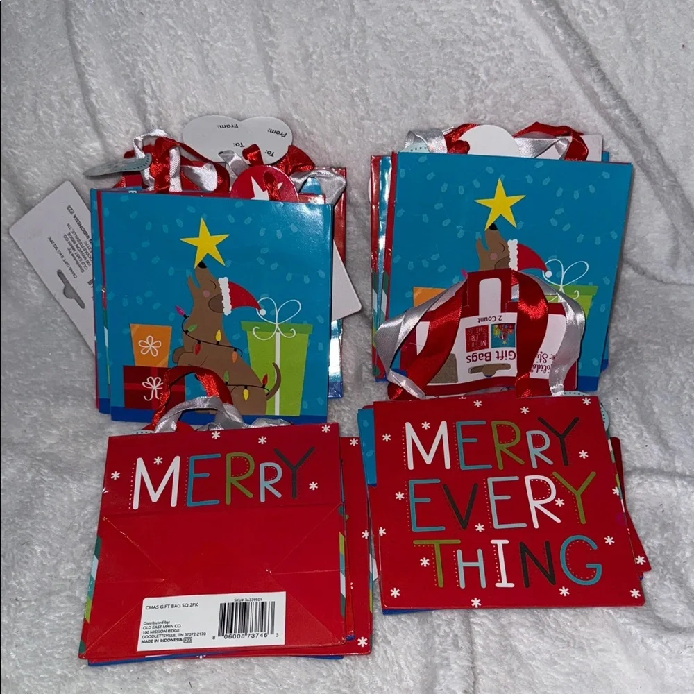 Festive Merry Christmas Gift Bags - Red and Blue